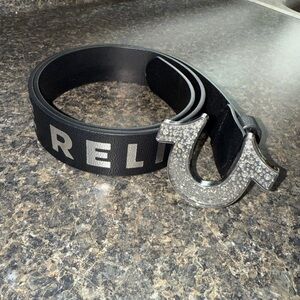 True Religion Black Horseshoe Crystal Belt